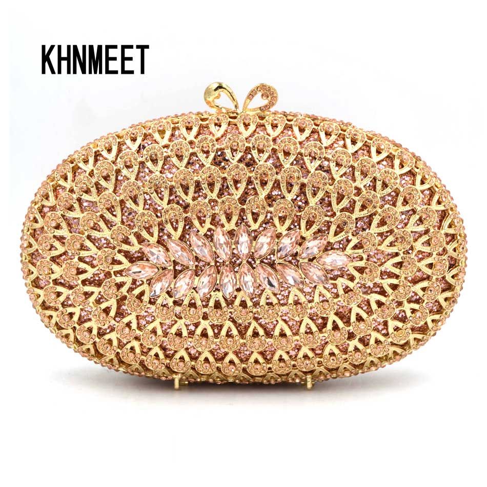 Fashion Oval Rose Gold Luxury Crystal Handcraft Clutch Bag Silver Champagne Ladies Evening Bag ...