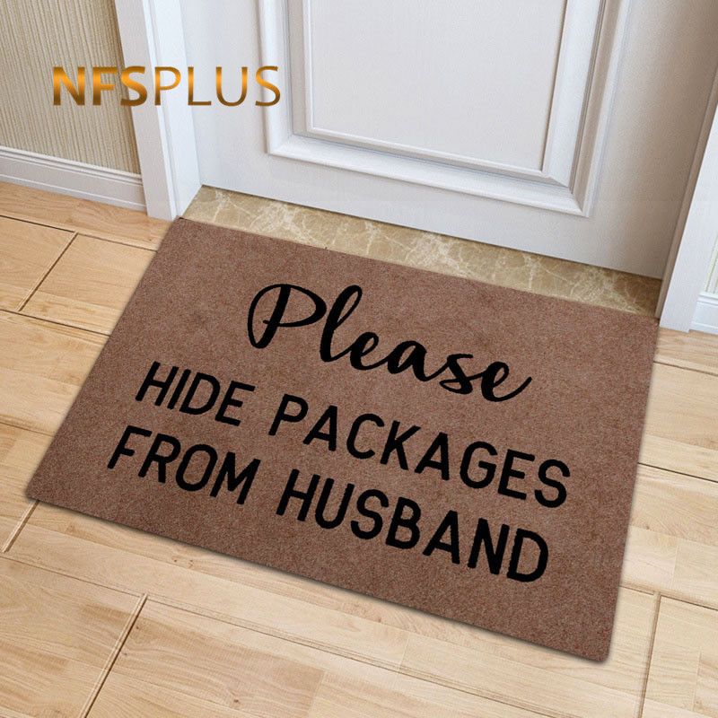Funny Front Door Mat Polyester Please Hide Packages From Husband Funny Front Door Mat Polyester Please Hide Packages From Husband Printed Tpr Anti Slip Floor Carpet Entrance Doormat Rug Outdoor Throw Pillows On