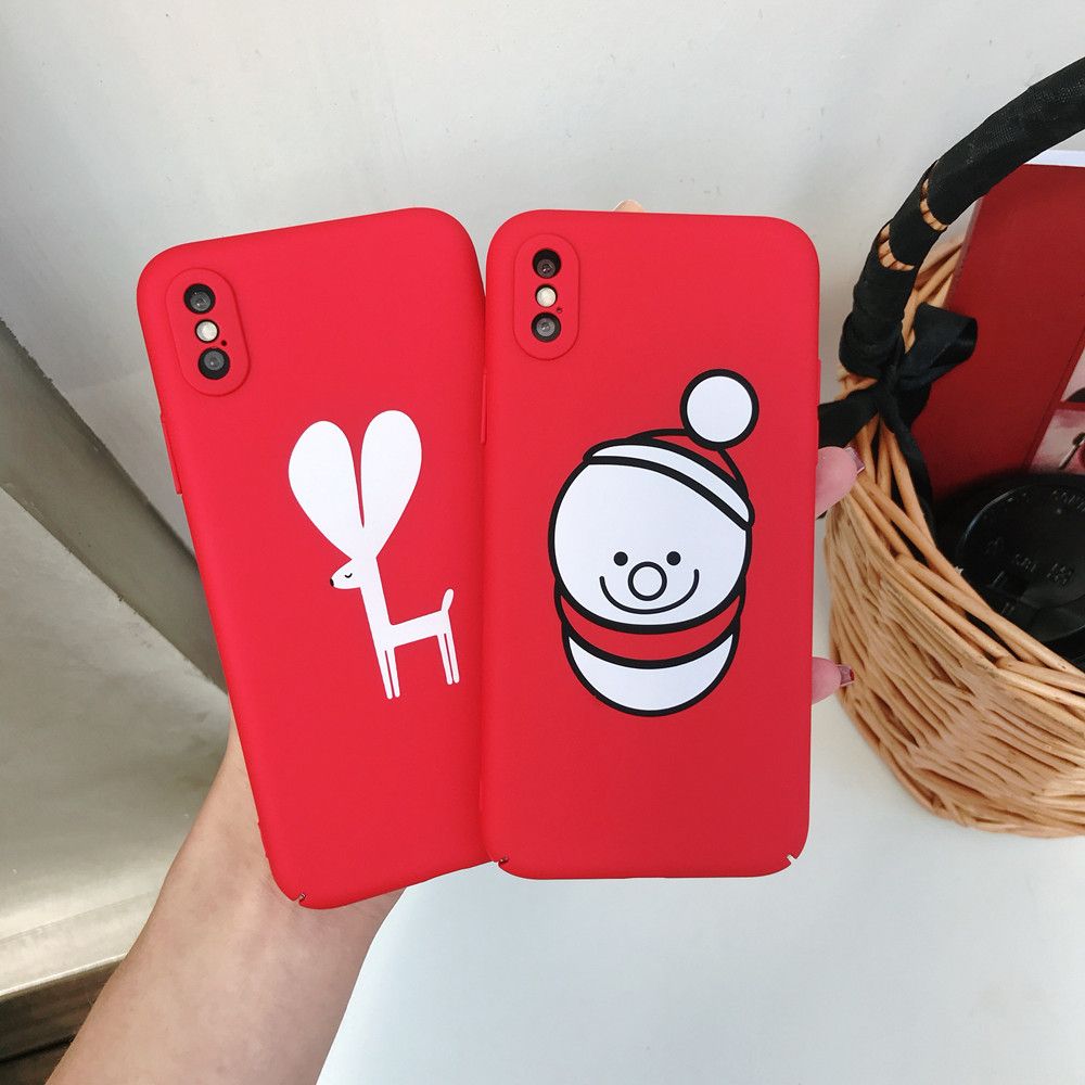 Cute Cartoon Christmas Snowman Phone Case For Iphone X Funny Deer Hard Full Protect Red Back Cover For Iphone 7 8 6 6s Plus Phone Cover Customized Phone