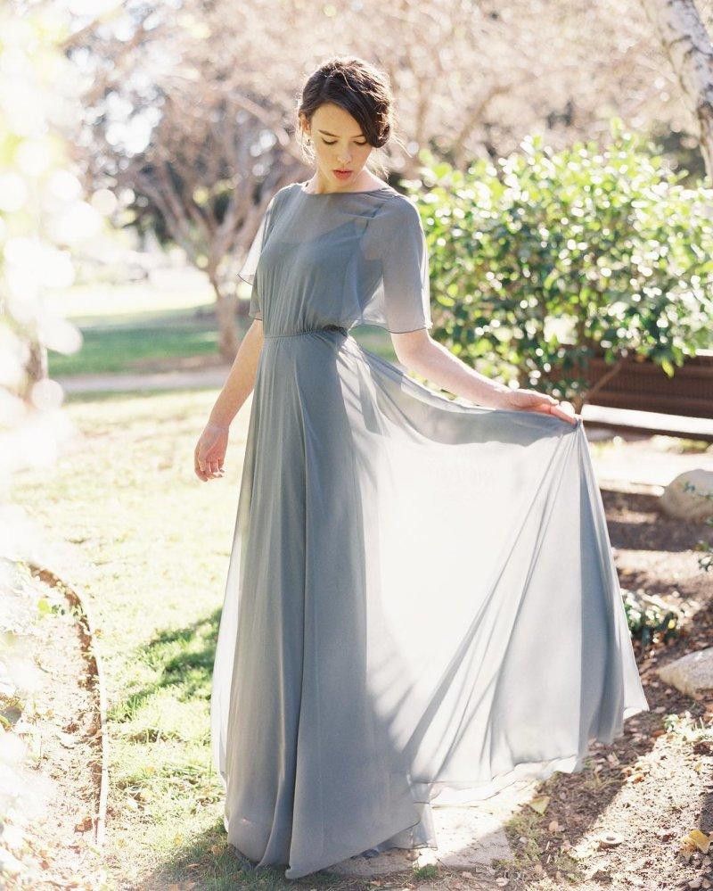 long sleeve dusty blue dress