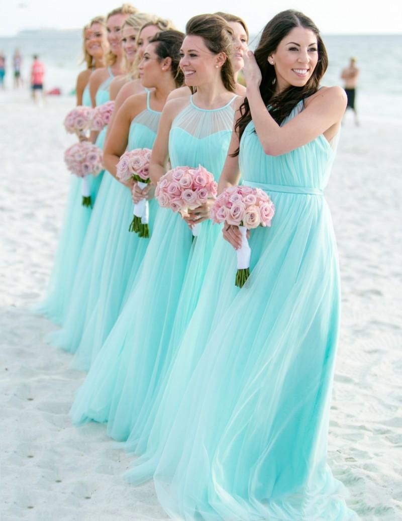 Acheter Bleu Ciel Ete Plage De Demoiselle Dhonneur Robes Une Ligne Halter Plis Mousseline De Soie Robe De Demoiselle Dhonneur Junior Longue Pour Plage De Mariage Mb020 De 89 59 Du Marryme3