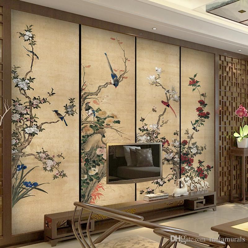 Costom Wand 3dural für Fernsehhintergrund große Tintenblumen- und Vogelfreskos chinesische Retrostil Bildschirm-Schallwandtapeten für Wohnzimmer Costom Wand 3dural für Fernsehhintergrund große Tintenblumen- und Vogelfreskos chinesische Retrostil Bildschirm-Schallwandtapeten für Wohnzimmer