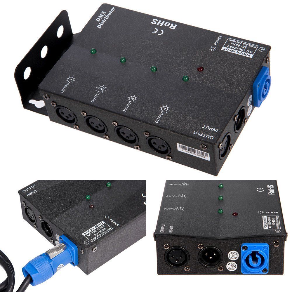 2019 MFL. 4 Way Isolated DMX Splitter Amplifier Distributor With 3 Pin