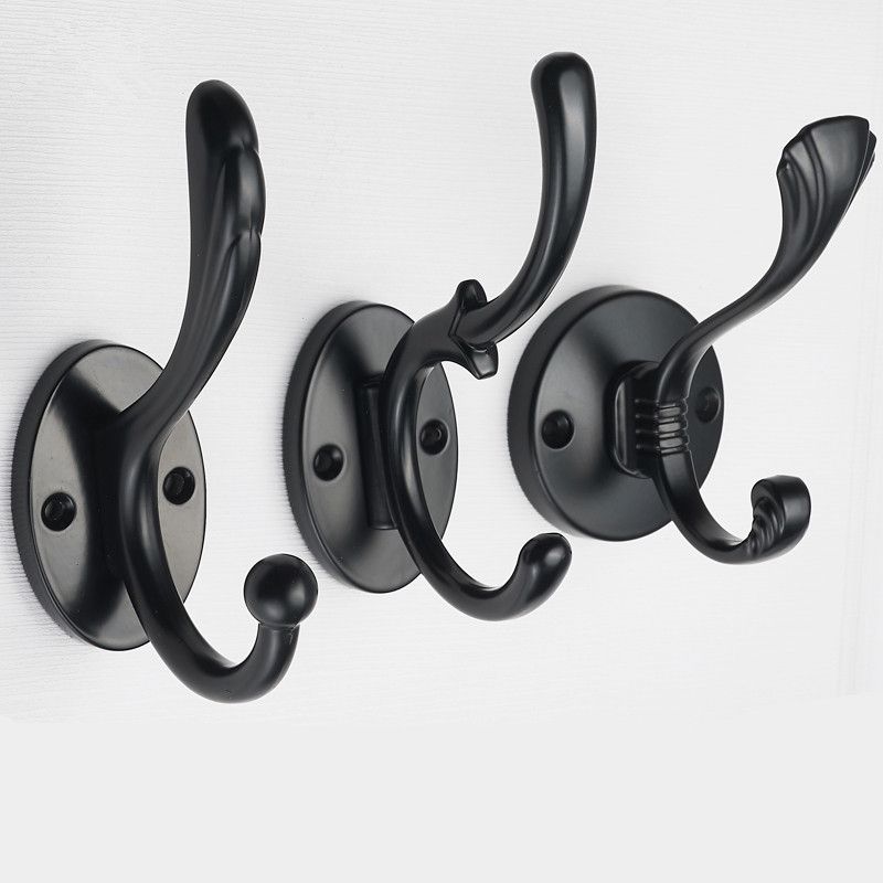 2021 Zinc Alloy Black Coat Hook Wall Mounted Robe Hook With Round Base Hat Key Hangers Modern