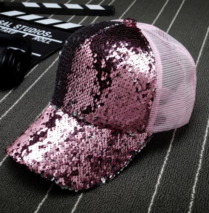 Sequin Baseball Hat Glitter Dance Party Mesh Sun Snapback Cap For Women ...