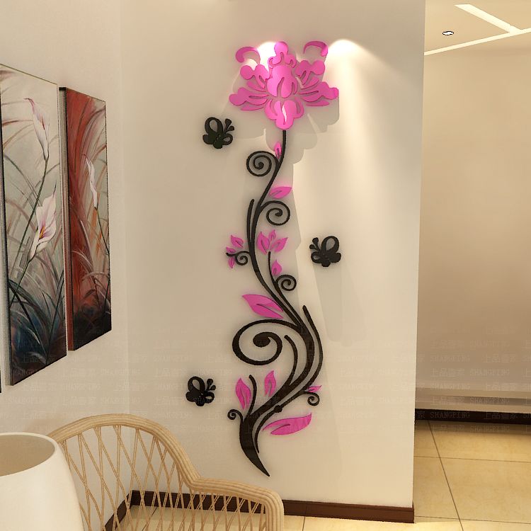 rose flower vine wall stickers 3d crystal acrylic three dimensional