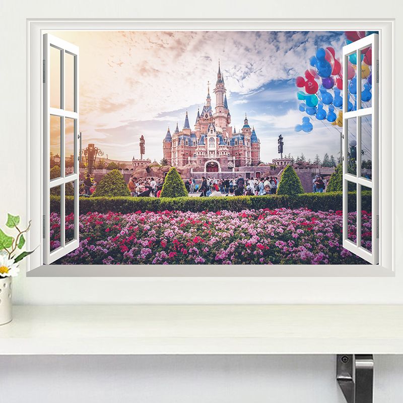 3d vivid princess castle flower window wall stickers for kids rooms