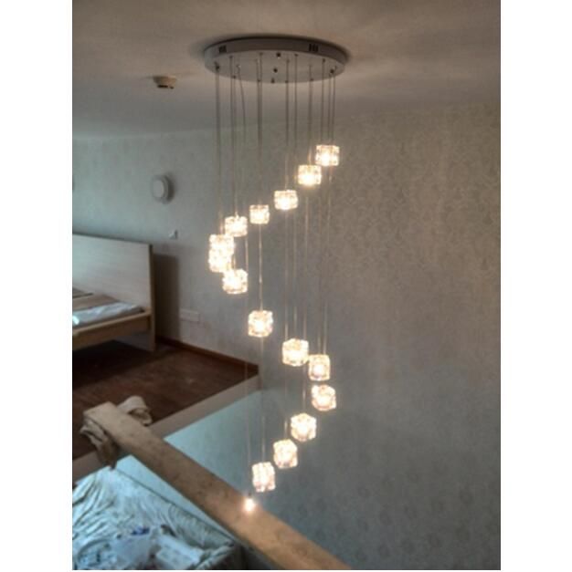 Svitz 6 25 Pcs Staircase Art Deco Led Cubic Glass Pendant Lights For Restaurant Modern G4 Cube Light High Stair Lighting