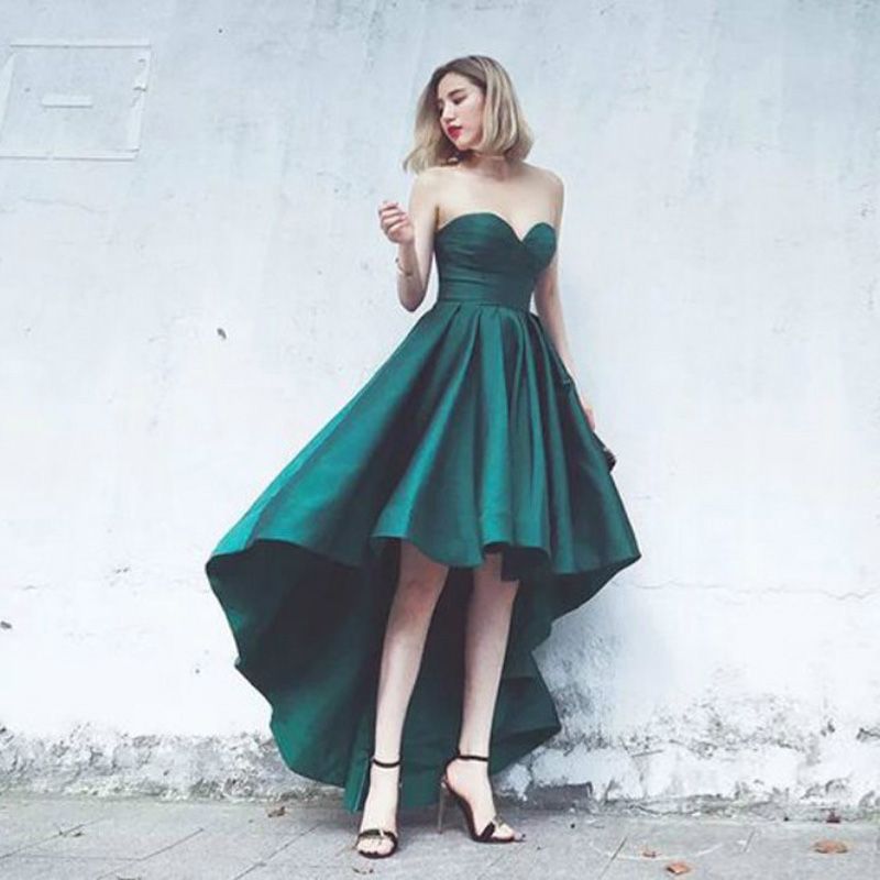 Dark Green High Low Dress