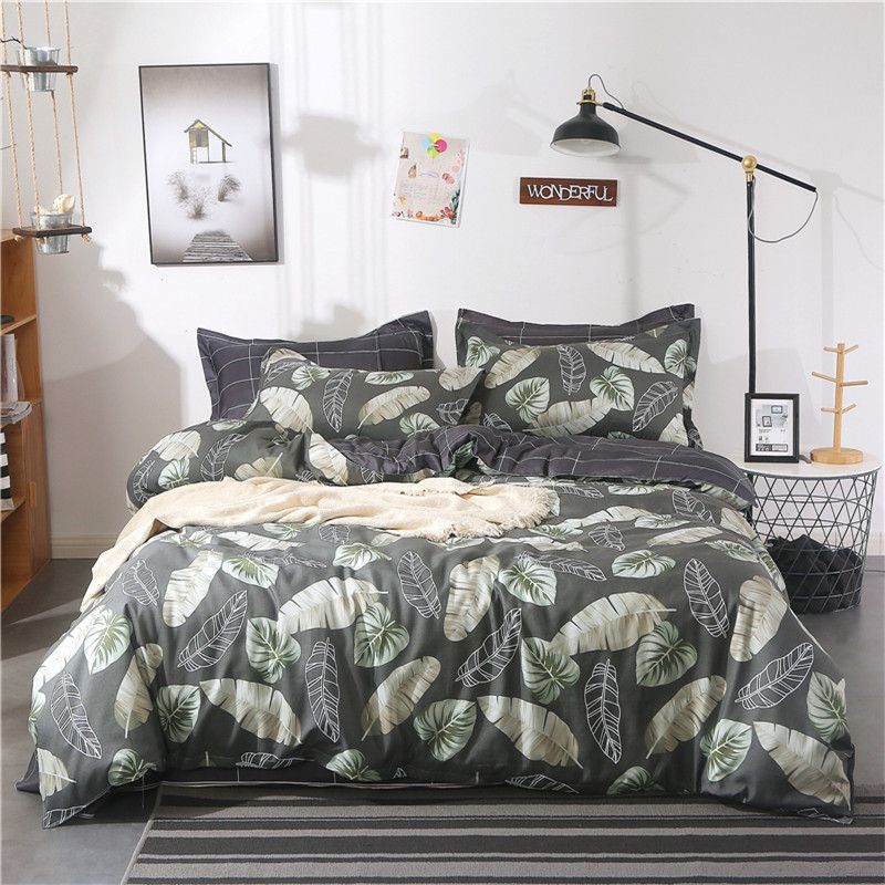 Green Leaf Pattern Bedding Set Polyester Fiber Family Include Green Leaf Pattern Bedding Set Polyester Fiber Family Include Bed Sheet Duvet Cover Pillowcase Boy Room Decoration Clearance Designer