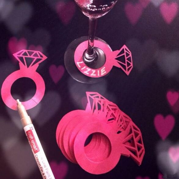 Laser Cut Paper Cards Diamond Ring Wedding Wine Cup Card Wedding Table Decor Engagement Baby Shower Party Decorations