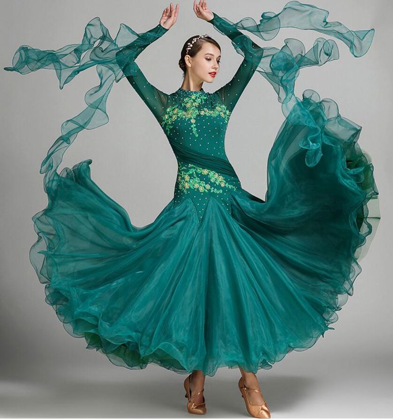 Women Standard Ballroom Dresses High Collar Lycra Stretchy Dancing Costume 2019 New Adult Waltz