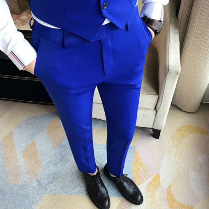 2019 Luxury Royal Blue Dress Suit Pant Men Classic Vintage Business ...