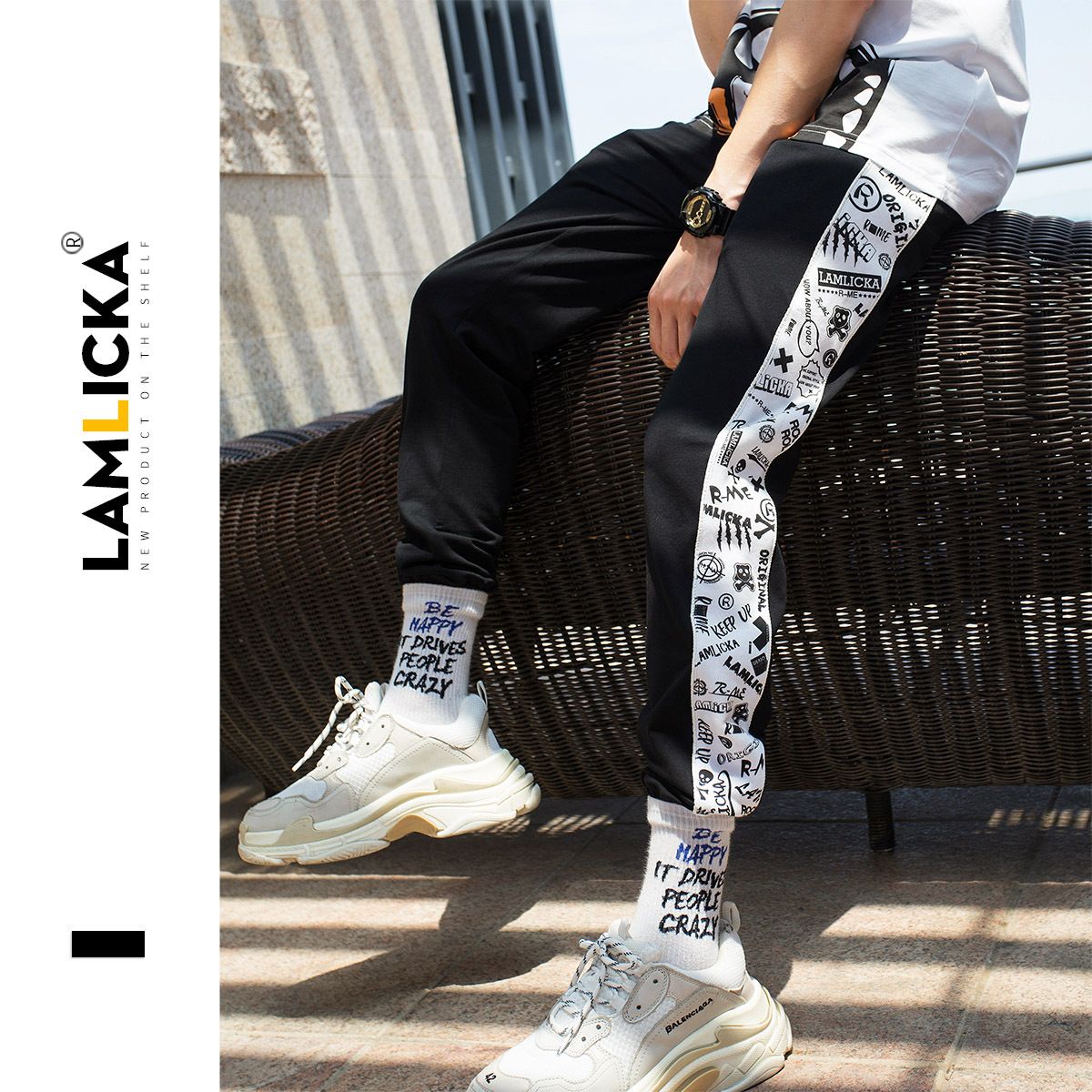 Hommes Noir Limpression De Lettres Assemblage De Pantalons Motion Streetwear Loisirs Mode Outdoor