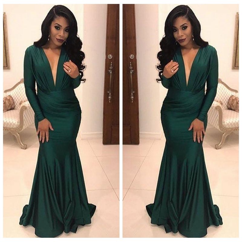 long sleeve v neck mermaid dress