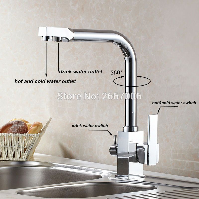 Free Shipping Drink Water Faucet Kitchen Sink Mixer Tap Chrome Brass Taps Dual Handle Water Crane Dual Spout Faucet Zr646