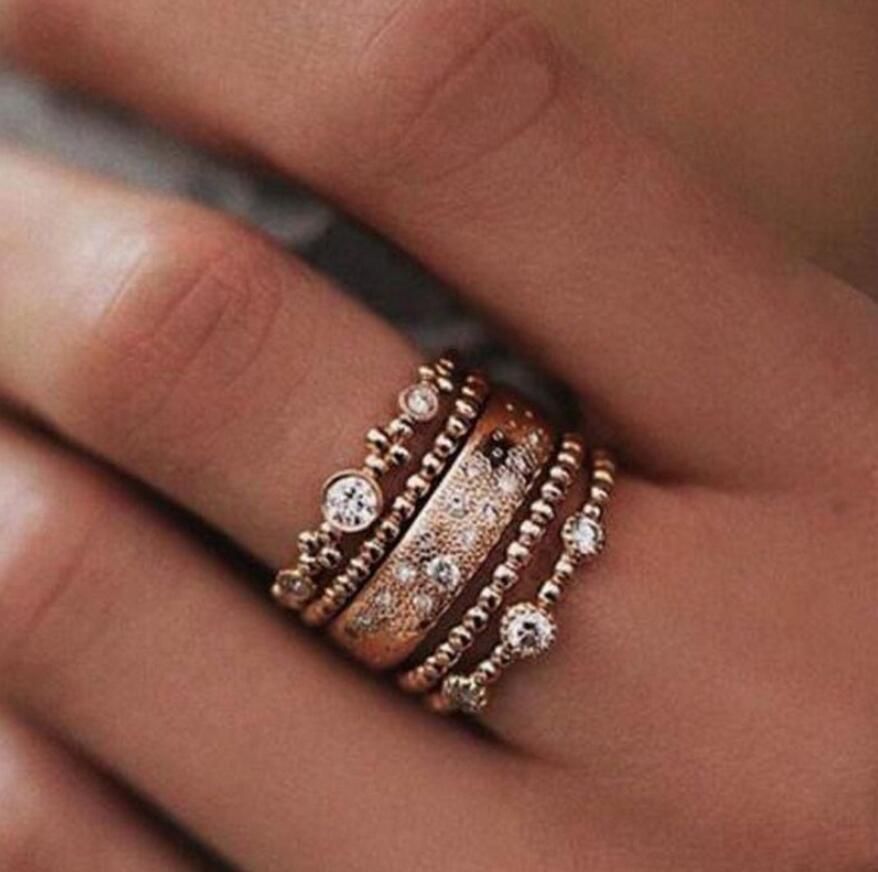 Women Vintage Rose Gold Plated Stack Plain Above Knuckle Crystal