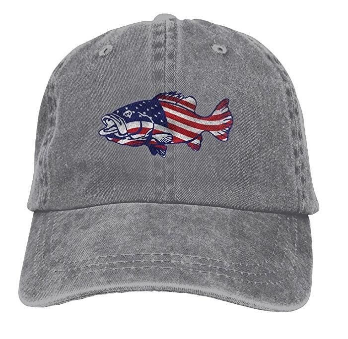 American Flag Bass Patriotic Fishing Adjustable Cotton Hat