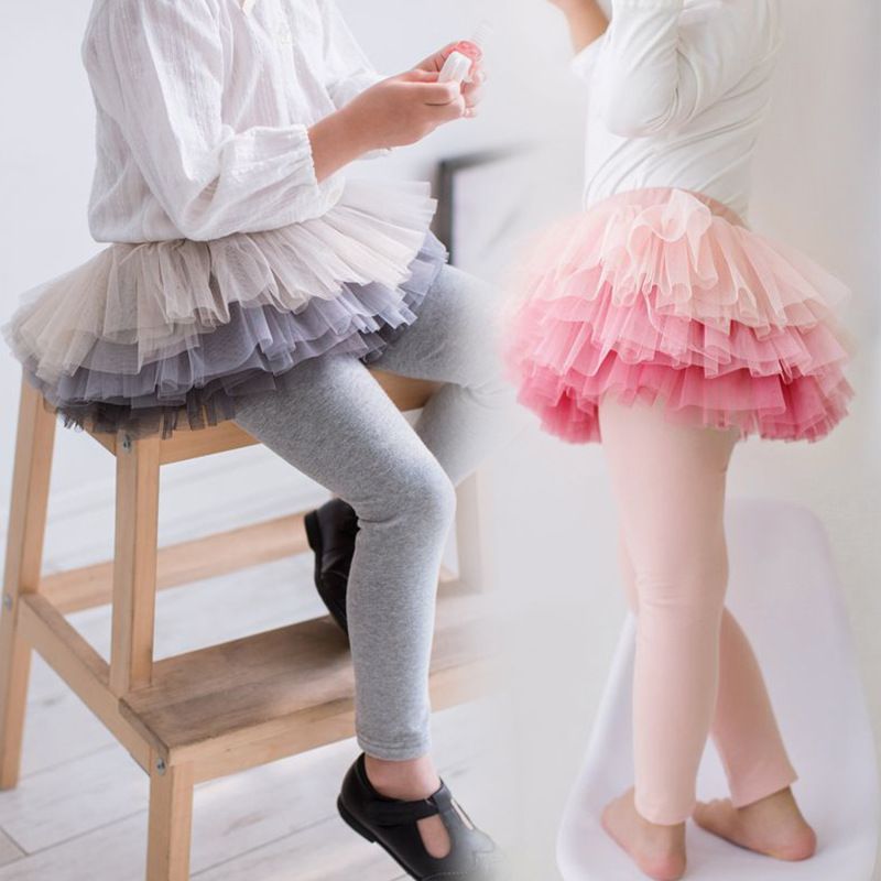 2019 Cute Kid Girl Leggings Tutu Pantskirt Gradient Layers Tulle Tights