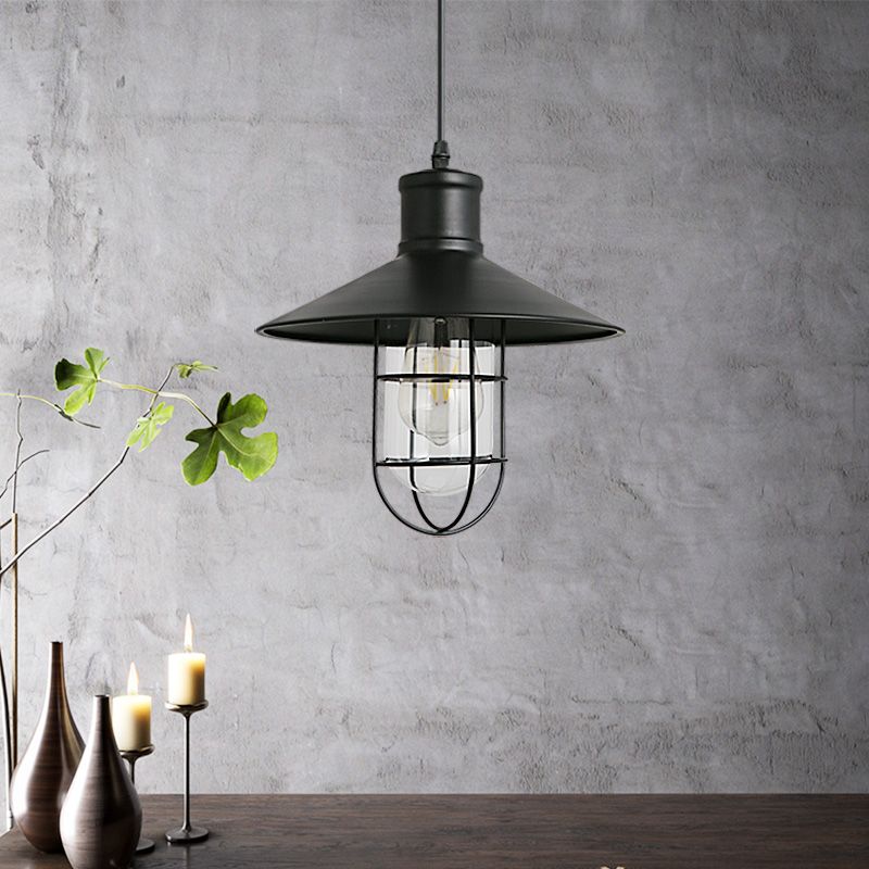 Antique Black Metal Glass Pendant Lamp Downlight Hanging Light Antique Black Metal Glass Pendant Lamp Downlight Hanging Light Fixture Wire Cage For Kitchen Living Room Home Decor Lights Ceiling