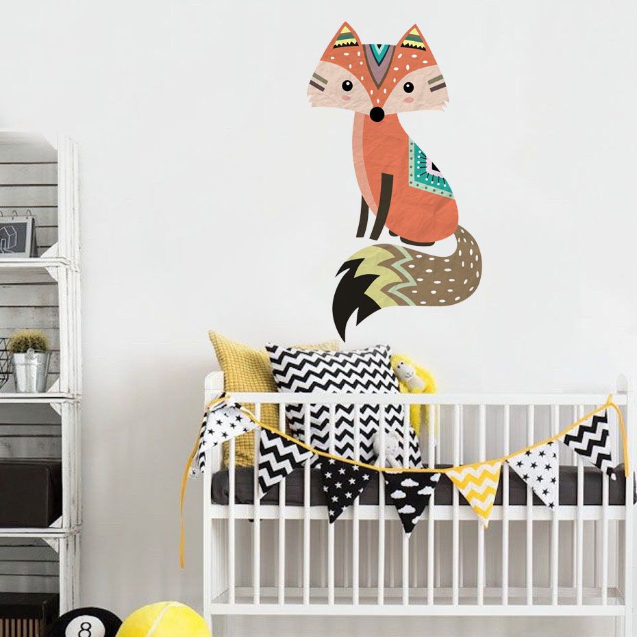 Tribal Fox Wall Decal Woodland Animal Bear Wall Sticker For Kids