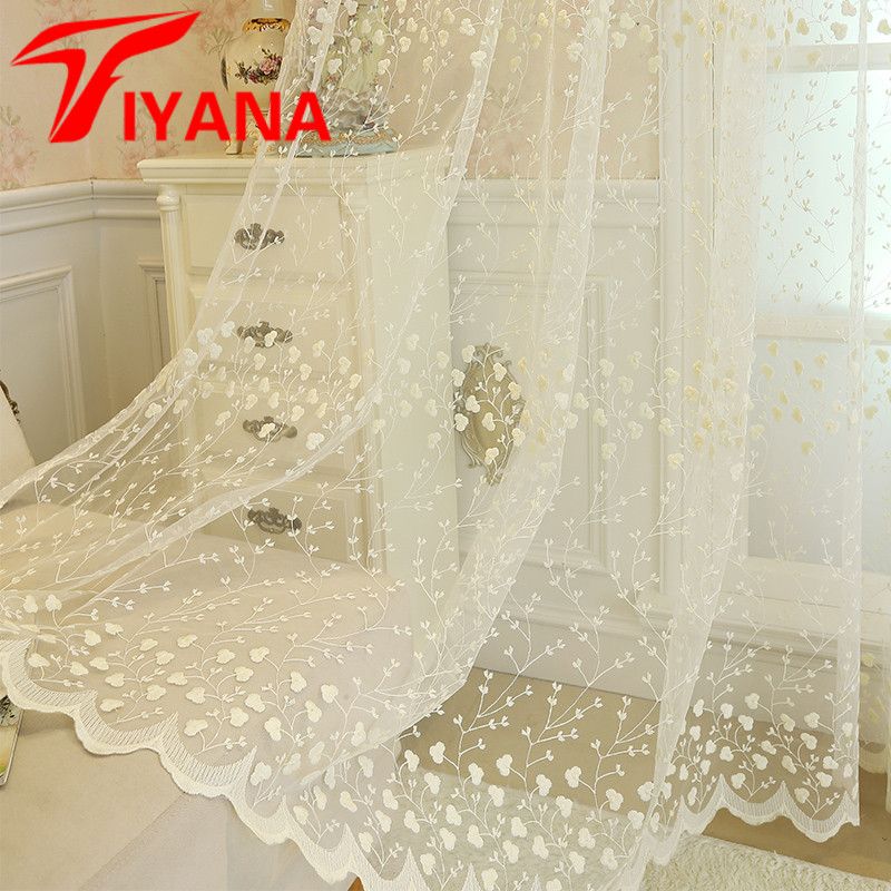 Embroidery Flowers Lace Curtains For Living Room Bedroom Sheer Kitchen Curtain Window Treatment Screen Pink Beige Tulle P208d30