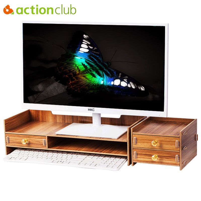 Actionclub Wooden Desktop Monitor Stand Riser Holder Actionclub Wooden Desktop Monitor Stand Riser Holder Desk Organizer Storage Box Case For Computer Laptop Tv Boxes Bins