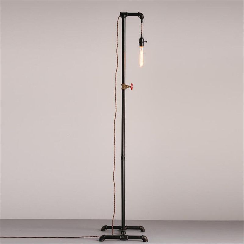 Vintage Iron Art Water Pipe Floor Lamp Industrial Stand Bedroom Study Lighting Fixture Free