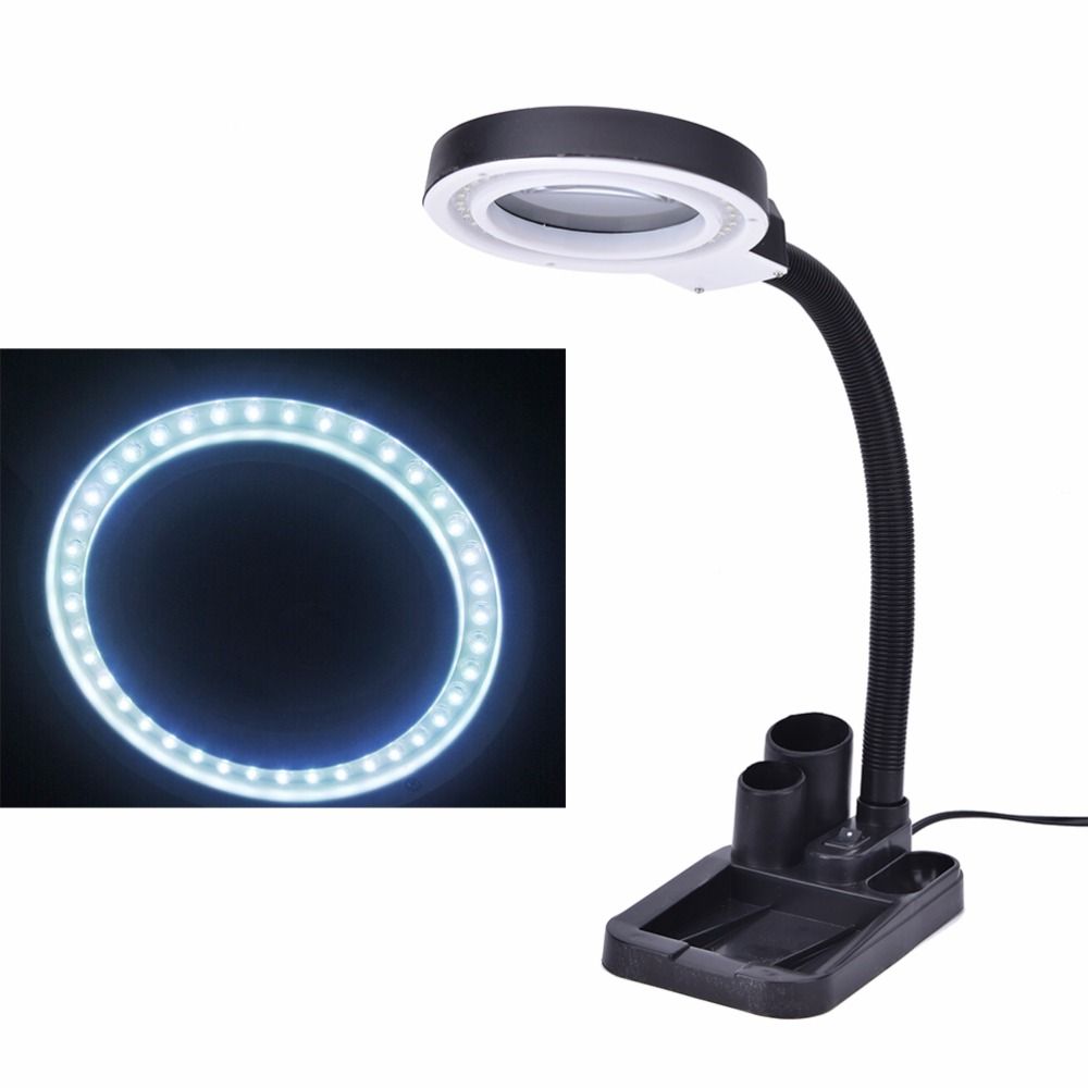 Hot Multi Function Magnifying Crafts Glass Desk Led Lamp 5x 10x Magnifier 40 Light Pen Holder