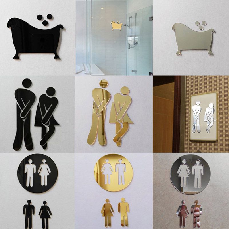 3d mirror sticker funny wc toilet door entrance sign men women