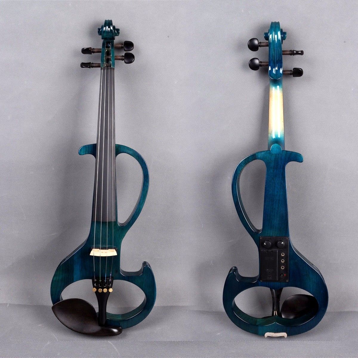 2019 4/4 Electric Violin Powerful Sound Silent Violin Fine Parts 4 String Solid Wood Blue 6