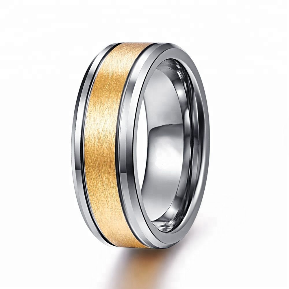 6mm Matte Polished Tungsten Carbide Ring Yellow Gold Wedding Band