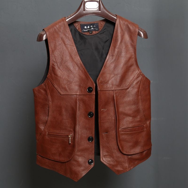 2019 Bonjean New Arrival Leather Motorcycle Vest Mens Slim Fit Real 2019 Bonjean New Arrival Leather Motorcycle Vest Mens Slim Fit Real Brown Cow Genuine Waistcoat Bikers Size L 8xl From Modleline