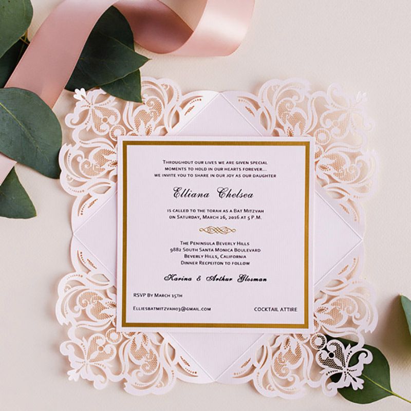 150 150mm Laser Cut Hollow Flower Wedding Invitations Cards With