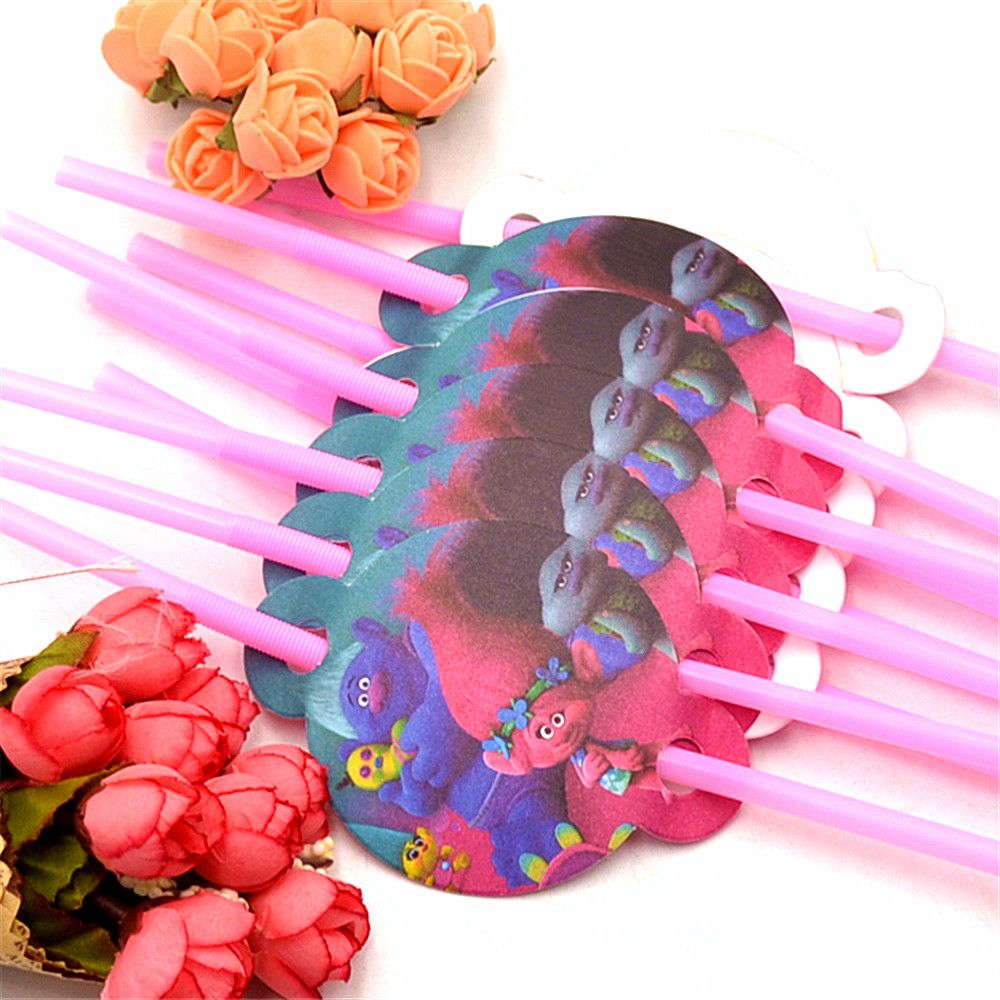 Hot Bag Trolls Party Supplies Drinking Straws Cartoon Birthday Hot Bag Trolls Party Supplies Drinking Straws Cartoon Birthday Decoration Baby Shower Theme Festival For Kids Girls Boys Long Flexible