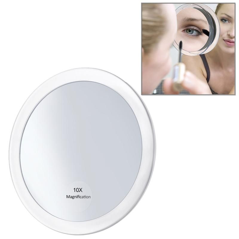 10x Magnifying Round Mirror Make Up Folding Pocket Cosmetic Magnification Compact With 3 Suction Cups White