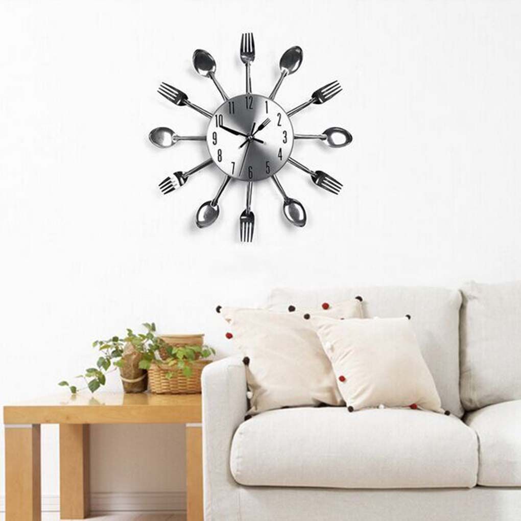Diy Removable 3d Mirror Wall Clock Modern Cutlery Kitchen Spoon Fork Sticker Living Room Decor Decal
