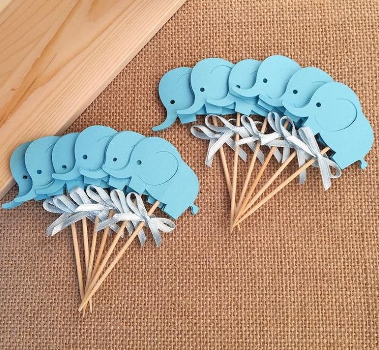 Compre 2018 Baby Shower Elefante Cupcake Toppers Fiesta De