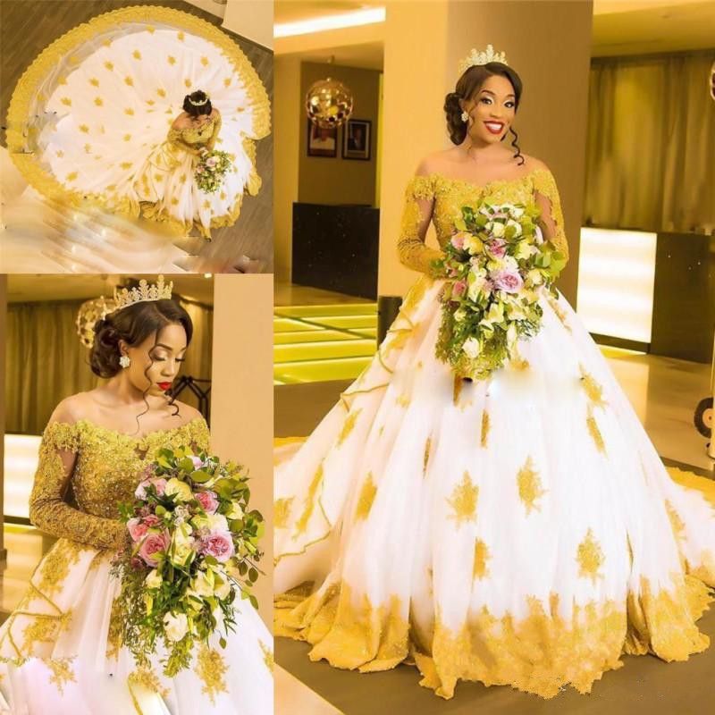  South African  Ball Gown Wedding  Dresses  Long Sleeves Sheer 