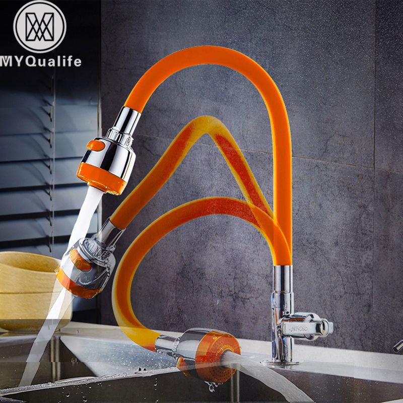 Silica Gel Kitchen Faucet Any Direction Rotating Cold Water Tap Single Handle Orange Chrome Color Torneira Cozinha