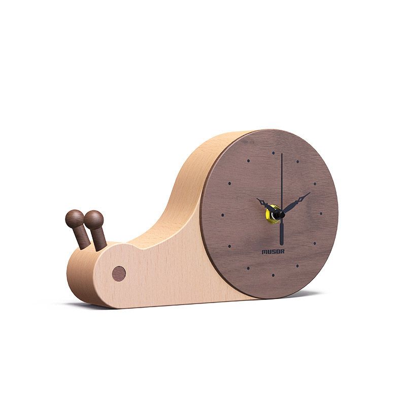1 Pc Cartoon Snail Solid Wood Desktop Clock Creative Home Decoration Children Gifts Table