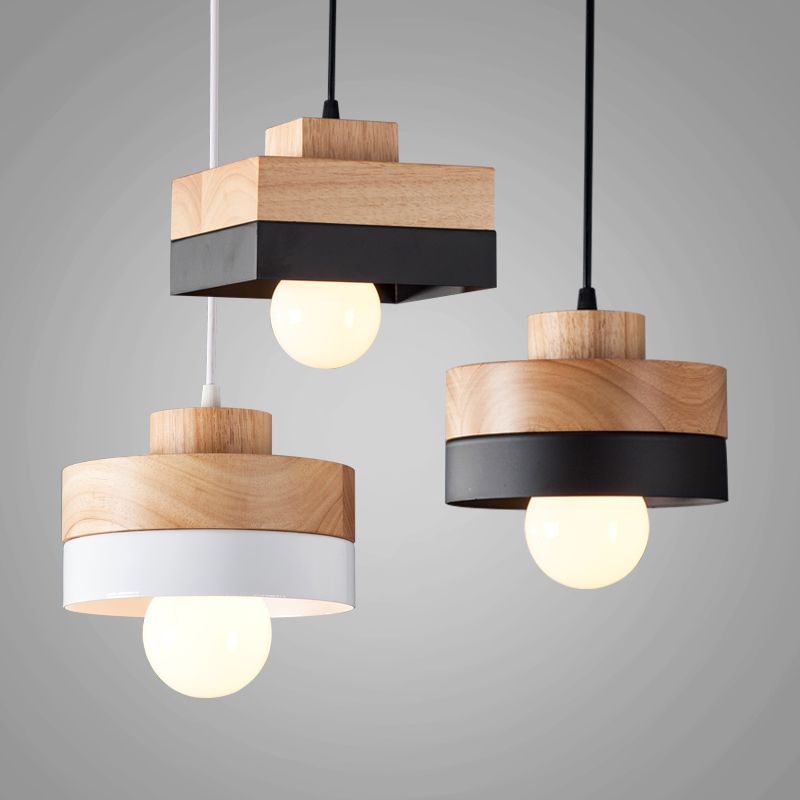 Round/Square Wood Led 27 Pendant Light Modern Nordic ...