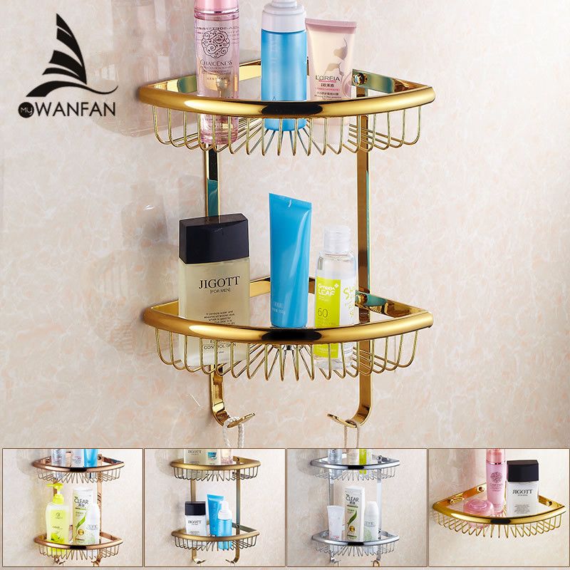 Badezimmer-Regale goldenes Messingmaterial mit Kleiderhaken 2-Tier Badezimmer-Ablagekorb an der Wand befestigtes Badezimmer-Regal-Silber HJ-116BK Badezimmer-Regale goldenes Messingmaterial mit Kleiderhaken 2-Tier Badezimmer-Ablagekorb an der Wand befestigtes Badezimmer-Regal-Silber HJ-116BK