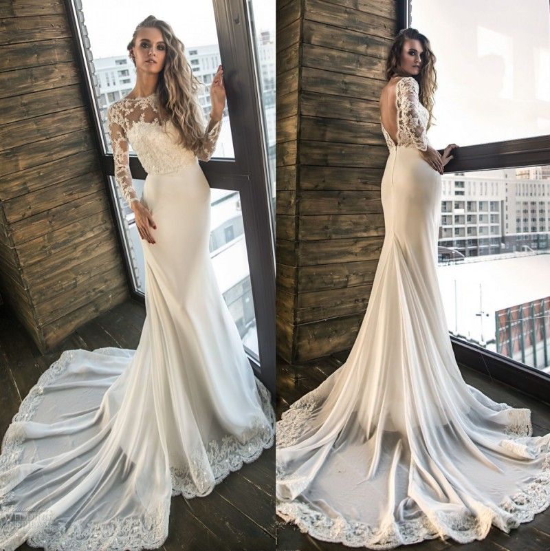 compre chic sirena de encaje sin espalda vestidos de novia con