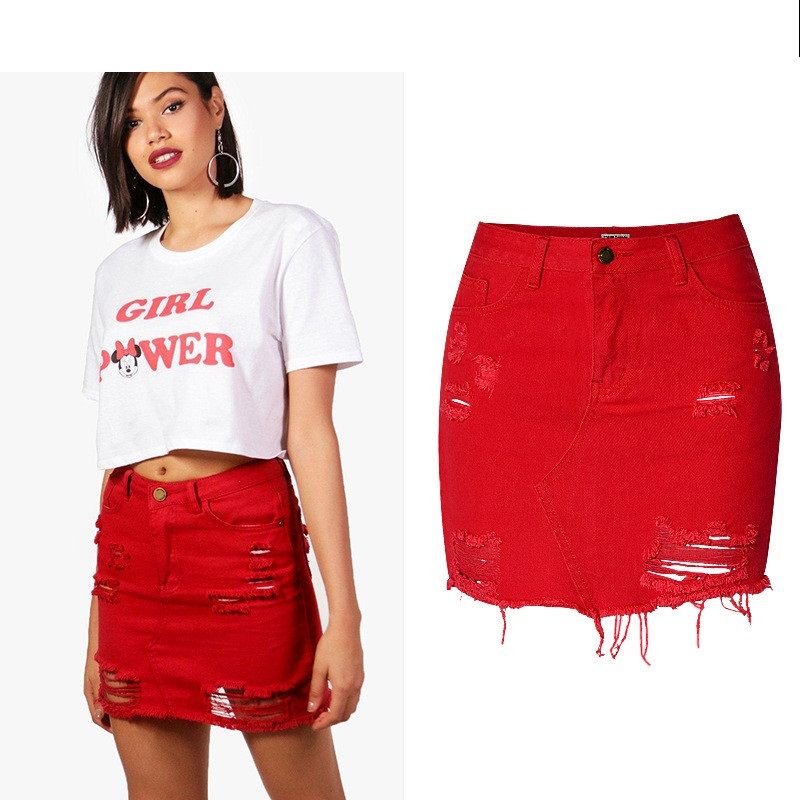 red jeans skirt