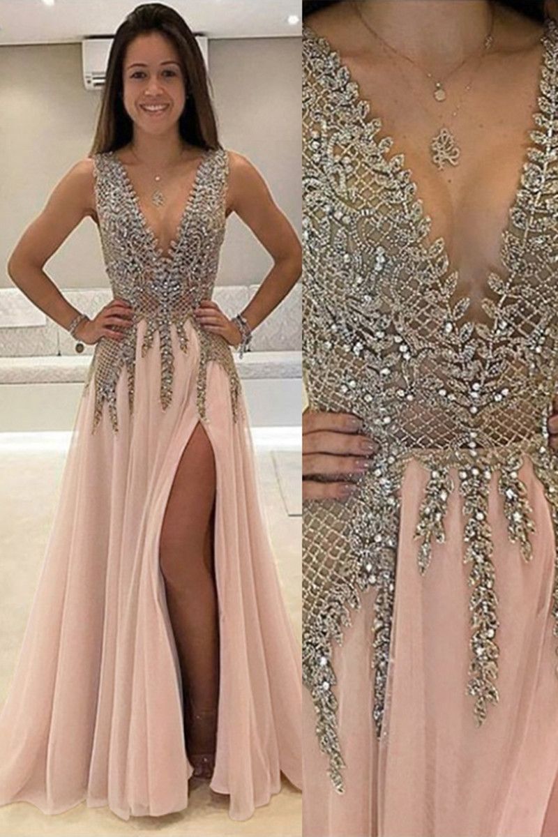 light pink sequin prom dress