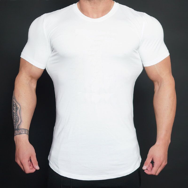 Высокое качество фитнес-тренировка мужская футболка с коротким рукавом О-образным вырезом Pure color повседневная мода футболка Спорт удобная эластичная фитнес футболка