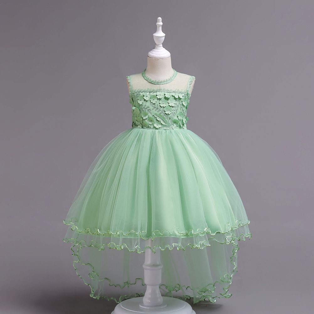 Cute Baby Girls Sleeveless Lace Floral Trailing Dress Princess Tutu Party Dress