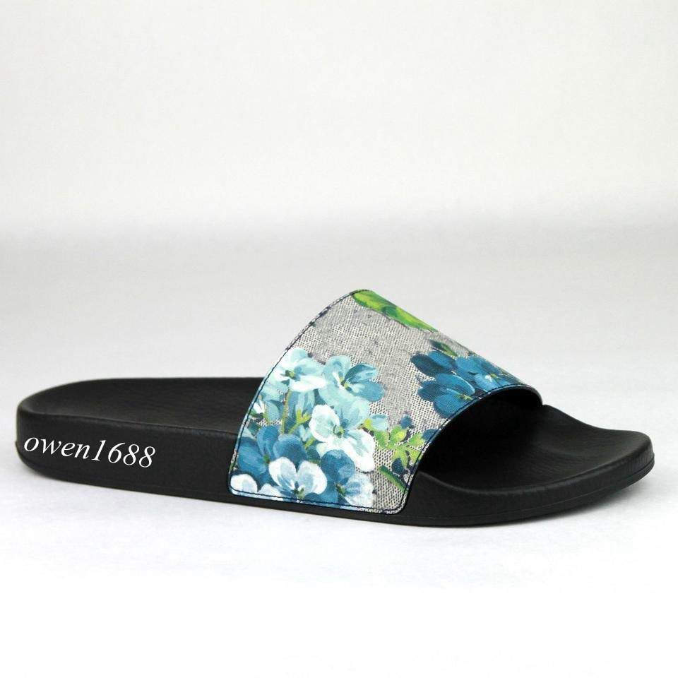 Fashion Blue Flower Blooms Slide Sandals Flip Flops Mens And Womens