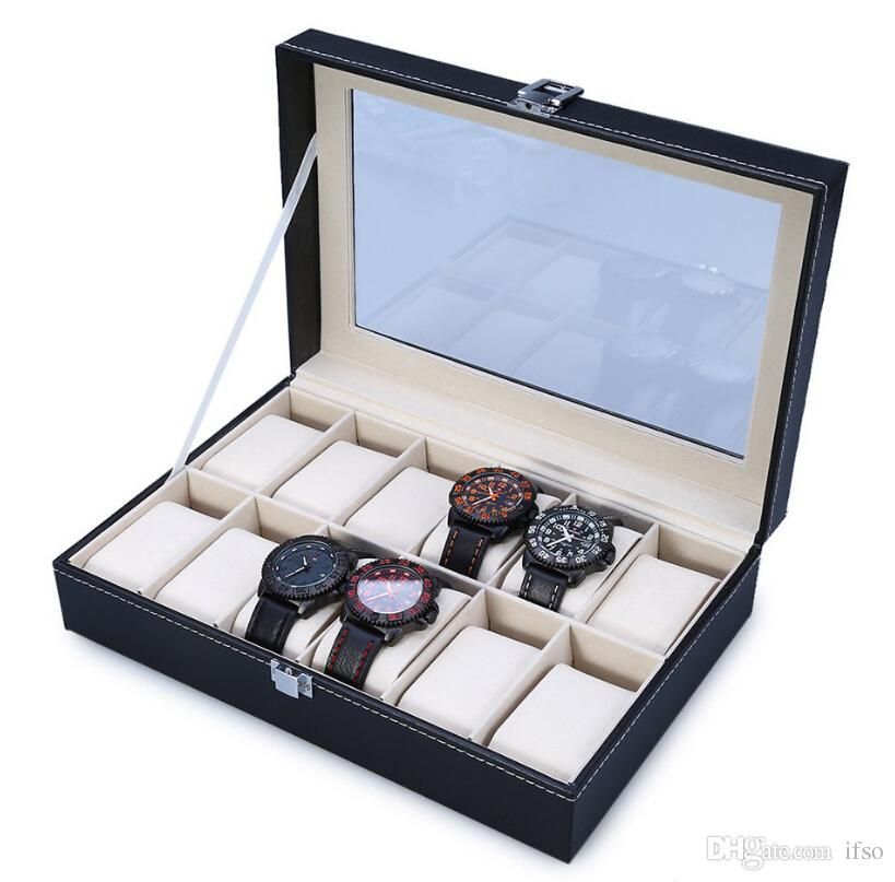 Pu Leather 12 Slots Wrist Watch Display Box Storage Holder Organizer Pu Leather 12 Slots Wrist Watch Display Box Storage Holder Organizer Case Jewelry Dispay For Watches
